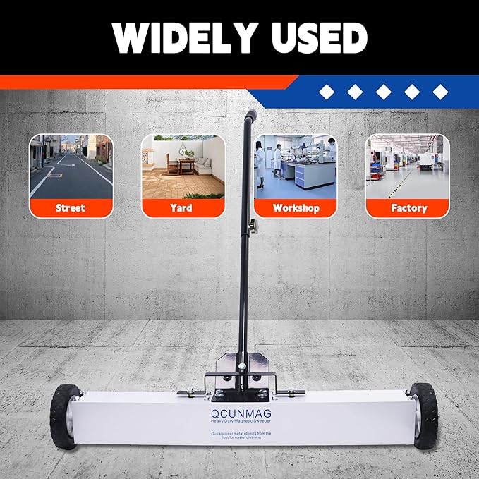 Rolling Magnetic Sweeper with Wheels, Telescoping Magnetic Pickup Tool, 40-Pound Capacity Heavy-Duty Floor Magnet Roller to Pick Up Nails, Adjustable Handle for Garage Yard (24-Inch)
