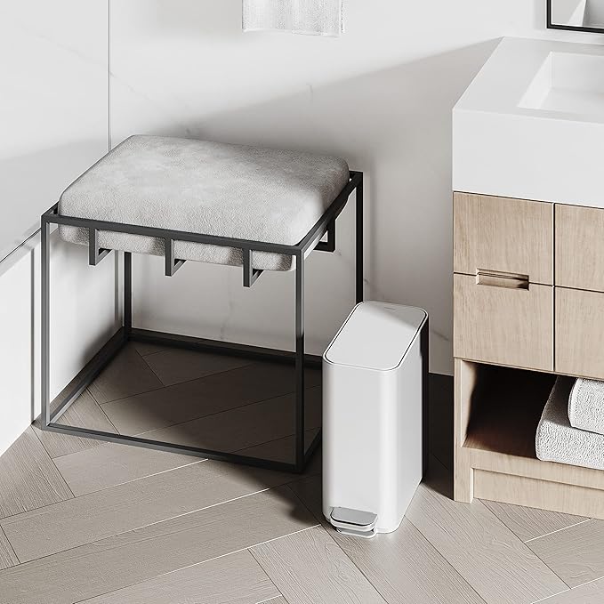 simplehuman Small Bathroom Trash Can with Lid, Stainless Steel Waste Basket, 5 Liter / 1.3 Gallon, White