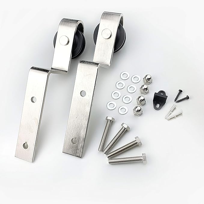 Homacer Brushed Nickel Extra Bent Roller Set, Includes Two Rollers with Nuts, Bolts, and Washers, Two L-Shape Anti-Jump Pads, and One Adjustable Floor Guide (Classic Design)