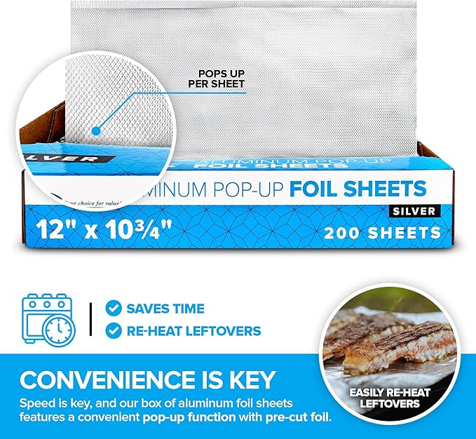 9' Ultra Heavy Duty Pop Up Deli Aluminum Foil, 500 Count Pre-Cut Sheets, Heavy Duty for Restaurant, Disposable for Food, Tin Foil for Burrito, Hot Dog or Sandwich