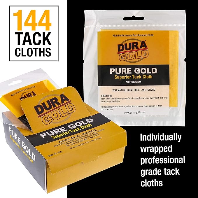 Dura-Gold - Pure Gold Superior Tack Cloth (Case of 144) Woodworking, Automotive Paint, Tack Cloth Autobody Painting, Painters Cloths, Dust Rags, Stain Rags, Wood Staining Pads, Tac Cloths, Tacky Towel