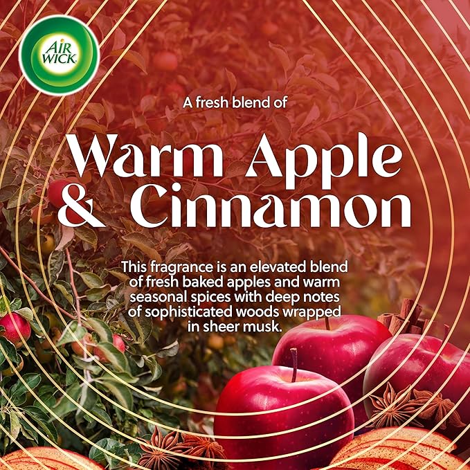 Air Wick Vibrant Plug In Scented Oil Refill,Infused with Essential Oils,Plug In Air Fresheners for Home,Fall Scent,Fall Décor,Warm Apple & Cinnamon,5 ct,(Pack of 2)