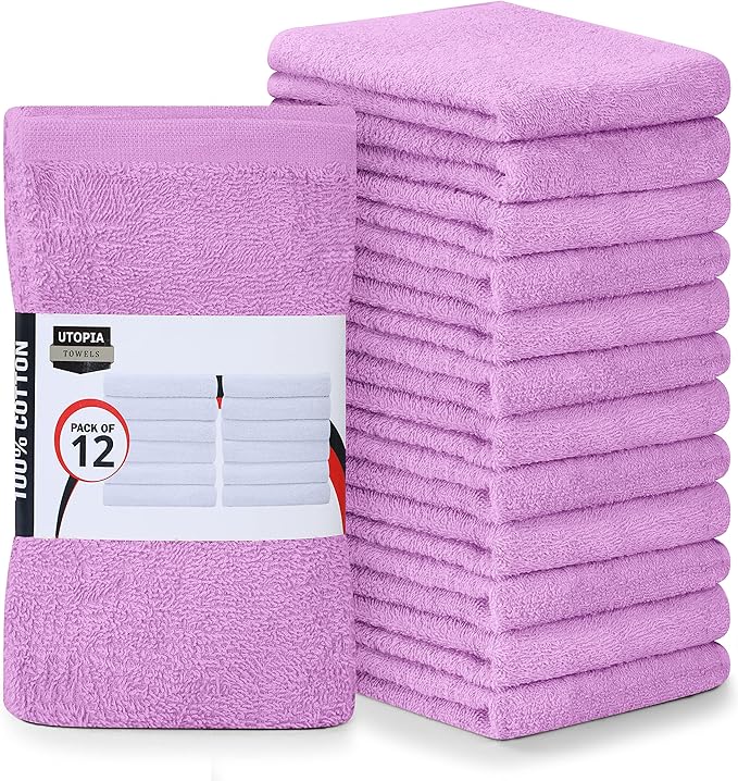 Utopia Towels Kitchen Bar Mops, Pack of 12, 16 by 19 Inches, 100% Cotton Super Absorbent Lavender Towels, Multi-Purpose Cleaning Towels for Home and Kitchen Bars
