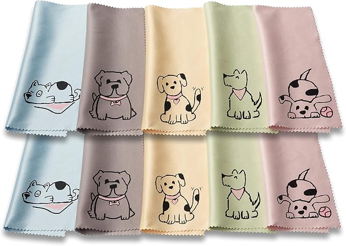 Microfiber Cleaning Cloth - Microfiber Cloth Fabric Wipe for Cleaner Lens, Eyeglasses, Phone Screen - Cute Dog Design 10-Pack, 6x6