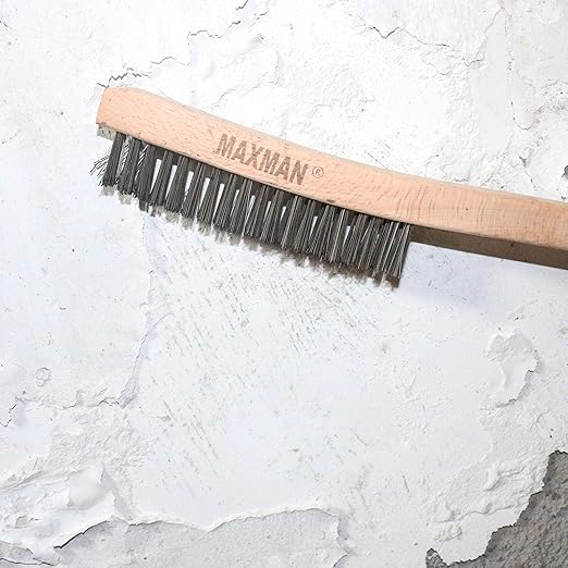 MAXMAN Wire Brush, Heavy Duty Carbon Steel and Stainless Steel Wire Brushes for Cleaning Rust, Grill, Paint Removal, Welding, Stiff Bristle Metal Brush with 14" Long Beech Wood Handle, Large, 2Pcs