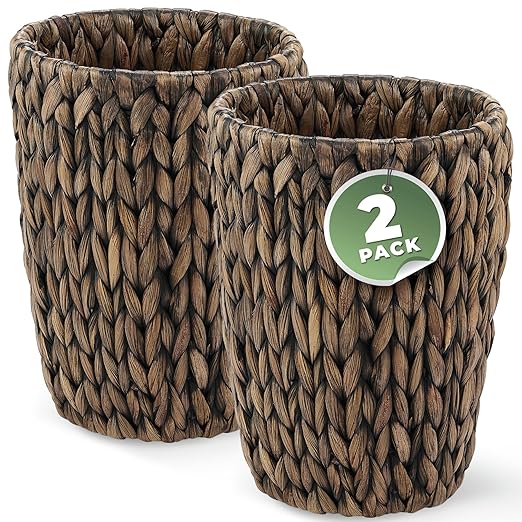 2-Pack Black Wicker Trash Cans