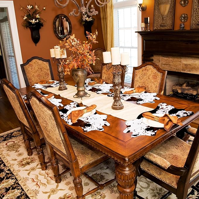 2 Pack Mini Faux Cowhide Rug, Mini Rustic Cowhide Rug Cute Rural Western Animal Pattern Decorative Rugs for Table Mat Decoration, Cowboy Parties, 19.6" W x 23.6" L
