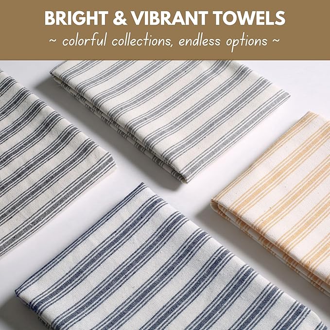 Native Fab Modern Stripe Kitchen Dish Towels, 100% Cotton, Super Absorbent, Quick Drying, 18x26 Inches - Reusable Hand Towels with Hanging Loop for Cleaning, Washing, 4 Pack, Burgundy (Maroon)