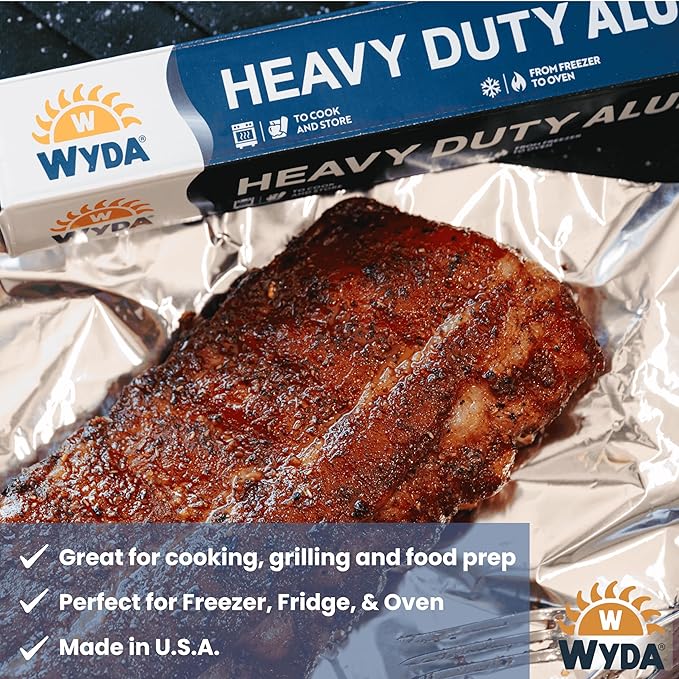 Wyda Heavy Duty Aluminum Foil – 150 Sq Ft (50 Yd x 12 In) |Strong Food-Grade with Built-In Cutter for Baking, Grilling, Cooking & Food Storage | Oven & Freezer Safe, Recyclable