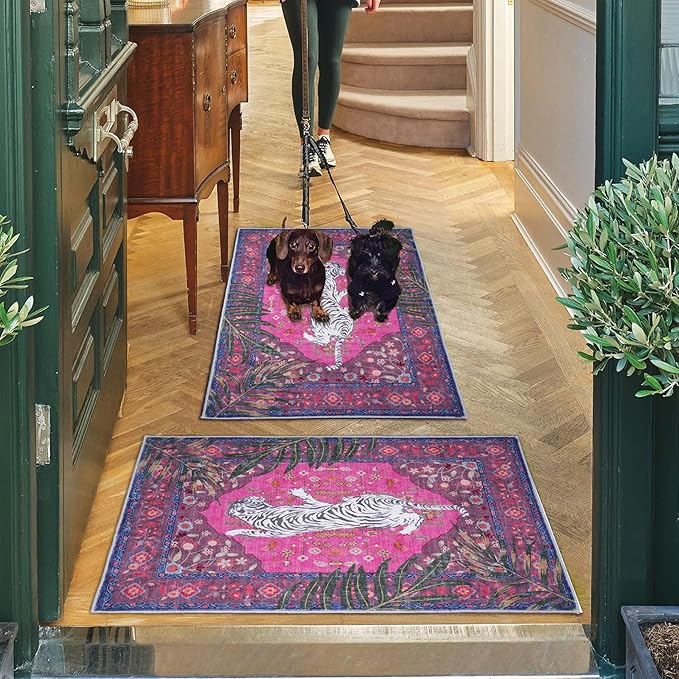 2x3 FT Leopard Rug for Living Room Hot Pink Leopard Vintage Animal Rug Aesthetic Pink Rugs for Girls Room Nursery Bedroom Home Office Dorm Thin Bright Magenta Carpet (Hot Pink, 2X3 FT)