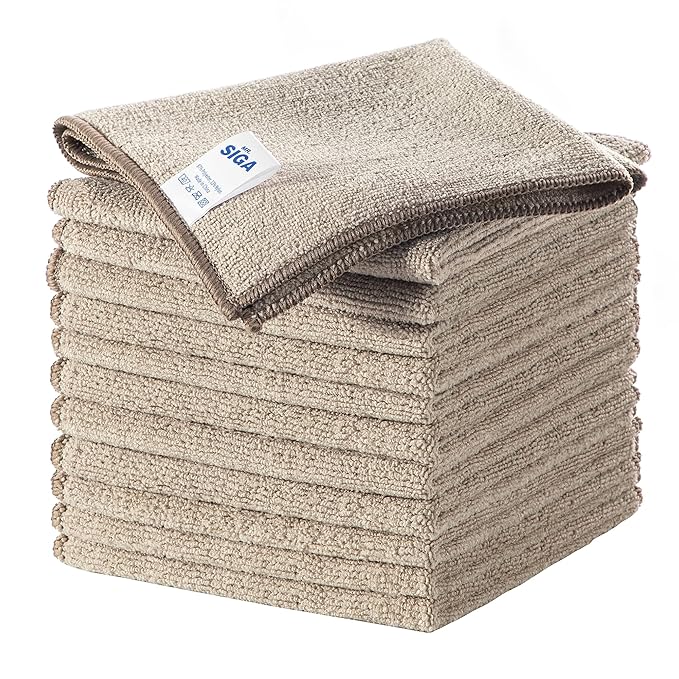 MR.SIGA Microfiber Cleaning Cloths, All-Purpose Surface Microfiber Towels, Streak Free Cleaning Rags, Pack of 12, Wheat, Size 32 x 32 cm(12.6 x 12.6 inch)