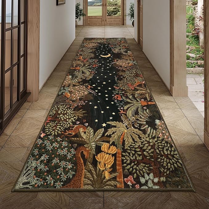 GarveeHome 2.5x8 Jungle Hallway Runner Rug, Soft Brown Animal Long Kitchen Runner Non Slip Entryway Rug Farmhouse Thin Laundry Mat Stain Resistant Carpet for Bathroom Beside