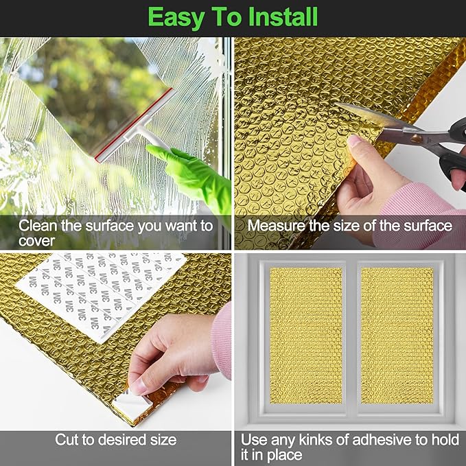 Reflective Insulation Roll 47inch x 10Ft Double Bubble Reflective Aluminum Foil Wrap Insulating Sheet Thermal Shield Radiant Barrier for Winter RV Window Thermal Cold Insulation Summer Heat - Golden