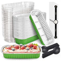 50 PACK Mini Cake Pans with Lids and Spoons, Rectangular Aluminum Foil Bread Pan, Mini Loaf Pans and Food Containers with Lids(Grass Green, 6.8oz)