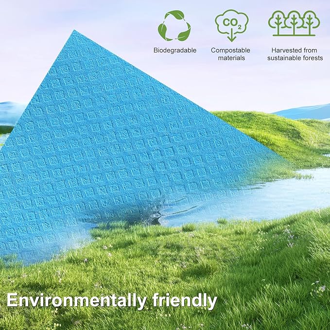 Homaxy Swedish Dishcloths for Kitchen, 15 Pack Reusable and Washable Cellulose Sponge Cloths Dish Towels, Absorbent and No Odor Paper Towels for Dishes ＆ Counters, Blue