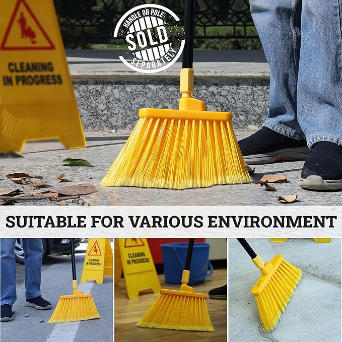 KLEEN HANDLER Angle Broom Head with Flagged Stiff Bristles for Indoor/Outdoor Floor Cleaning/Sweeping, 1 Pc - Yellow
