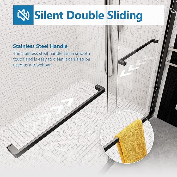 56"-60" W x 70" H Semi-Frameless Double Sliding Bypass Shower Door, 1/4" (6mm) SGCC Tempered Glass Shower Door, Matte Black Finish
