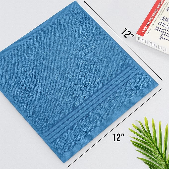 Utopia Towels Wash Cloths Set, 12 by 12 Inches, 100% Cotton Ring Spun, Highly Absorbent and Soft Feel Washcloths for Bathroom, Spa, Gym, and Face, 12 Pack Electric Blue