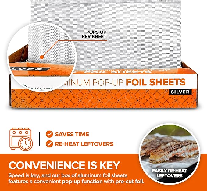 Stock Your Home Aluminum Foil Sheets, 200 Count, 15' Extra Wide Heavy Duty, Pop Up Foil Sheets for Restaurant, Deli, Home Use