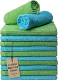 Textila Bar Mop Towels 16x19 Inch – Green - Turquoise – Pack of 12, Cotton Dish Cloths & Cleaning Towels for Kitchen, Bar, Restaurant, Household Use – Absorbent, Durable, Reusable