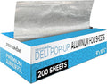200 Count Pre-Cut Deli Aluminum Foil - 9” Pop Up Sheets for Restaurant, Disposable Food Covers for Burrito, Hot Dog or Sandwich, Stock Your Home, Silver