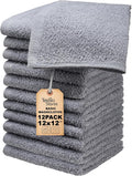 Basic Wash Cloths 12x12 Inches – Pack of 12 – Grey Color – Soft and Absorbent Multipurpose Cotton Washcloths for Bathroom, Spa, Gym, Salon, Hotel, and Everyday Use