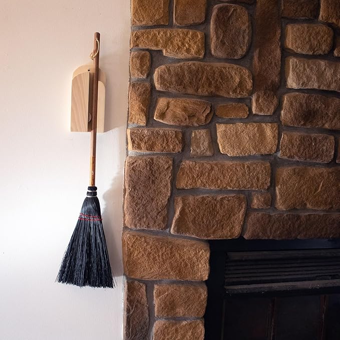 Lehman's Amish Handcrafted Broom Holder, Wall-Mount Wooden Storage Solution for Corn Brooms, Fireplace Brooms and More, Natural Unfinished