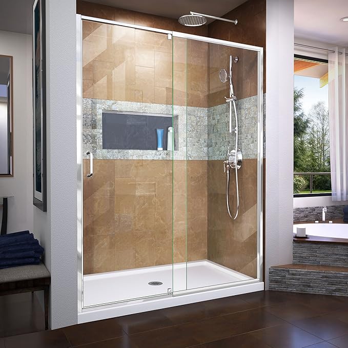DreamLine Flex 50-54 inch W x 72 inch H Semi-Frameless Pivot Shower Door in Chrome