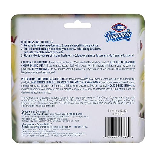 Clorox Fraganzia Small Rooms Air Freshener, White Lily Bloom Scent - Peel & Place Air Freshener, No-Plug, Battery-Free for Closets, Laundry Room, Entry Way, Bathroom, 0.25 Fl Oz Each, 24 Count