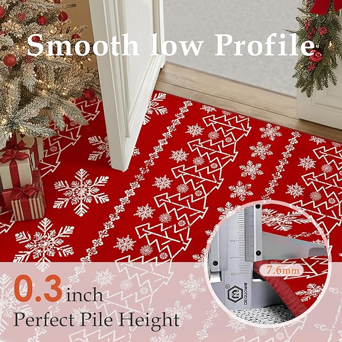 Christmas Area Rug 6x9 Red Washable Living Room Carpet Xmas Snowflake Holiday Decor Indoor Bedroom Throw Rug Decorative Non Slip Soft Low Pile Large Carpet Dining Room Office Nursery