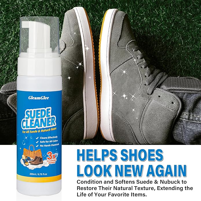 Suede Cleaning Kit 6.76oz – Effectively Removes Dirt, Stains & Water Marks – Includes Suede Brush & Microfiber Towel for Cleans & Restores Shoes, Boots, Jackets, Bags, Purses & More