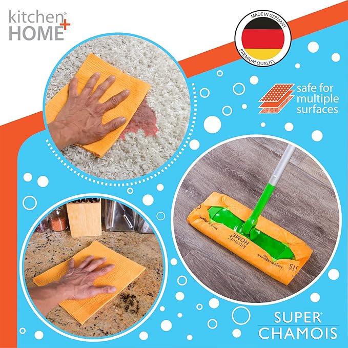 Super Chamois - Extra Large 20" X 27" Super Absorbent Cleaning Cloth - 4 Pack - Holds 10x It's Weight in Liquid (4, Orange)
