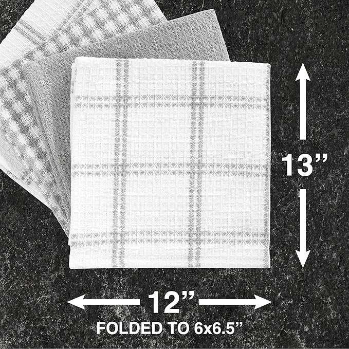 T-Fal Premium Waffle Dish Cloths: Highly Absorbent, Super Soft Long Lasting - 100% Cotton, 12"x13" Towel for Cleaning & Drying, (8-Pack), Gray