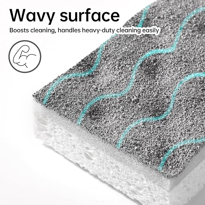 JOYMOOP Textured Clean Sponges, Dual-Sided Non-Scratch Soft Scrub Dish Sponge, Safe for Non-Stick Cookware, Kitchen and Household Cleaning, 12 Pack [Grey & White]
