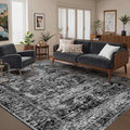 Area Rugs 5x7, Washable Black Rugs for Living Room, Bedroom, Vintage Boho Indoor Soft Carpet for Dining Room, Low Pile Rugs for Office, Farmhouse