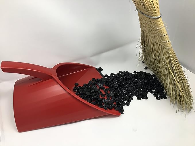 Handy Pan- RED - Large Capacity Recycled Plastic Heavy Duty Dust Pan! Made in USA! Great for Home, Shop, Garage, Waterproof, Stackable, Stands Upright. Unique Rubber Edge gets Debris in! Handypan