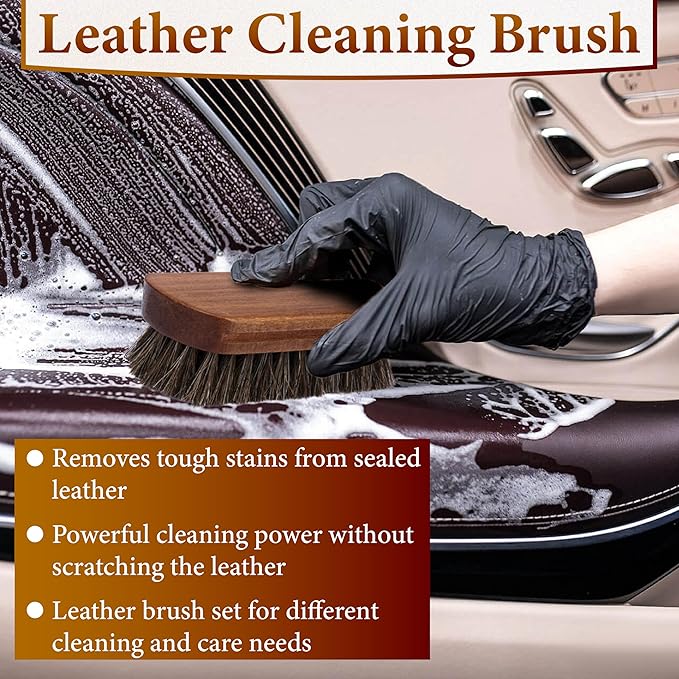 5 PCS Leather Brush Car Detailing, Horsehair Brush Shine Kit, Car Cleaning Supplies, Horse Hair Brush, Leather Brushes for Car Interior Seat, Carpet, Upholstery, Furniture and Shoes