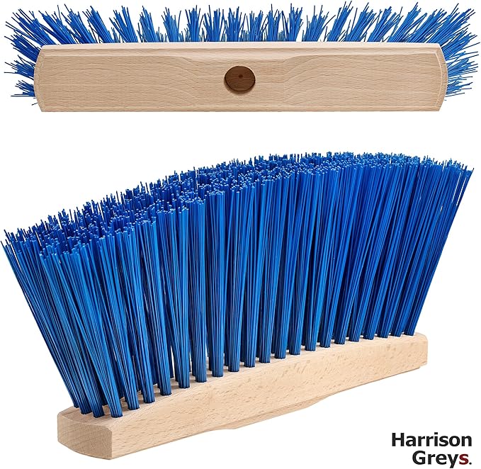 Outdoor Broom Head - Heavy Duty 9.85" Sweeping Wooden Broom Head with Stiff Bristles - Fits Standard 3/4" Threaded Handles - Ideal for Concrete Walkway, Patio, Deck, Driveway & Garage