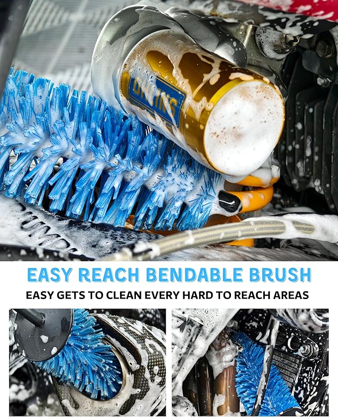 Motorcycle Cleaning Brush Kit, Easy Reach Brush, Wool Wash Mitt, Stiff Tire Brush, Detailing Brush& Microfiber Towel for Motorcycle Mudguard, Rims, Paint, Exhaust