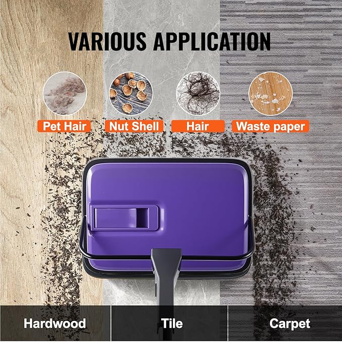 Happybuy Manual Carpet Sweeper with 300ml Dustbin - 6.7" Cleaning Width for Pet Hair, Dust & Debris on Carpets & Hard Floors (Purple)