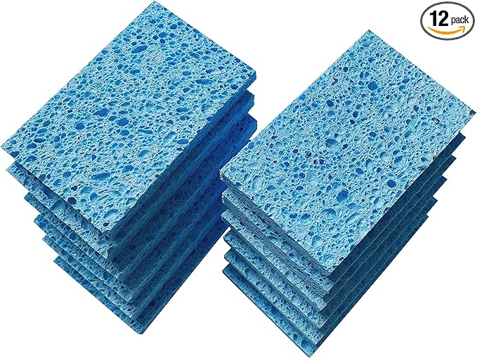Heavy Duty Cleaning Scrub Wood Pulp Sponge,Non-Scratch (Pack of 12)