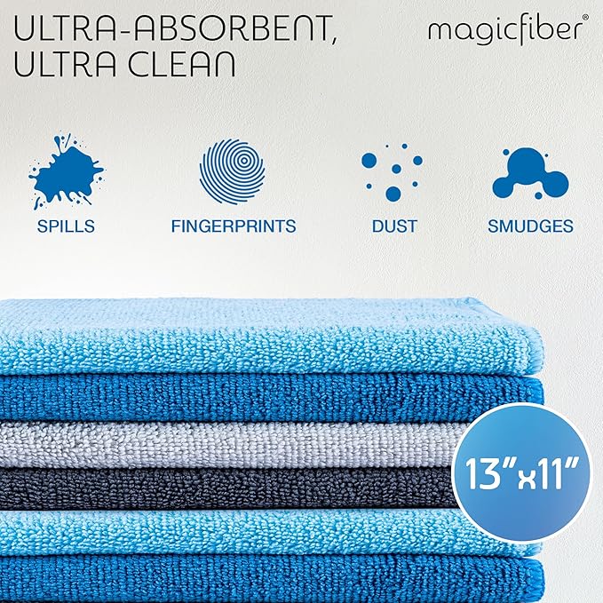 MagicFiber Microfiber Cleaning Cloth - Higher Quality, Larger Size - Micro Fiber Cloth for Cleaning Rags, Dust Cloths, Kitchen Dish Towels (12 Pack, 13”x11”)