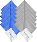 Eco-Fused Microfiber Cleaning Cloths - 10 Colorful Cloths and 2 White Cloths - Ideal for Cleaning Glasses, Spectacles, Camera Lenses, iPad, Tablets, Phones, LCD Screens (Blue/Grey)