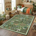 GarveeHome Jungle Rug 10x13 Washable Area Rugs for Living Room, Forest Green Animal Print Rug Non Slip Low Pile Stain Resistance Large Throw Carpet for Kids Bedroom Nursery Playroom Dining Room