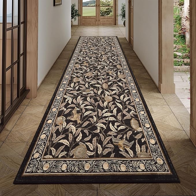 GarveeHome 2x6 Runners for Hallways Non Slip, Boho Leaf Kitchen Runner Rug Washable Rugs for Bedroom, Low Pile Soft Brown Runner Botanical Bird Rug for Dorm Entryway Laundry Room Bedroom