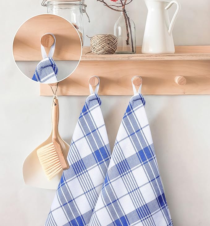 Utopia Towels Blue & White Dish Towels [12 Pack - 15 x 25 Inches] 100% Ring Spun Cotton Highly Absorbent & Reusable Cleaning Bar, Tea, Kitchen and Dishcloths Set - 200 GSM