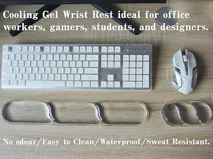 Ergonomic Cooling Gel Wrist Rest Pad for Computer Keyboard and Mouse, Arm Support with Non-Slip Base for Desk Cute Accessories (Classic, Transparently, Suitable for Keyboardand Mouse Set)