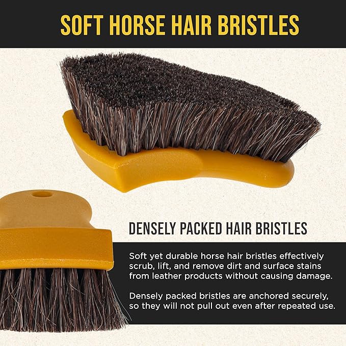 Dura-Gold Long Bristle Horse Hair Leather Cleaning Brush - Scrub Clean Car Interior Upholstery, Seats, Furniture, Fabric, Carpet, Shoes Boots Sneakers - Auto Detailing, Scrubbing Removing Stains, Dirt