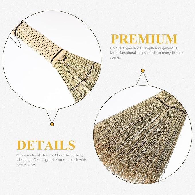Luxshiny Mini Straw Hand Broom 26cm Woven Straw Desk Dust Brush for Home Cleaning, Small Corn Broom Suitable for Bedroom Sofa Carpet Sweeping