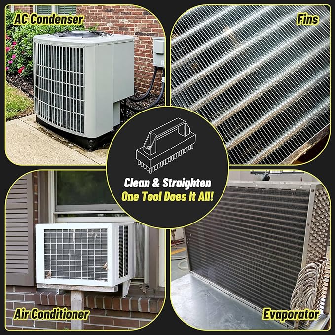 2-in-1 AC Fin Comb Straightener & AC Coil Cleaner Brush, Stiff Bristle Brush, Straighten & Clean Air Conditioner Fins, HVAC Maintenance Clean Tool for Condenser, Evaporator, Radiator